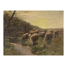 Hermann Johannes van der Weele, 1852-1930, Shepherd and Flock in Landscape