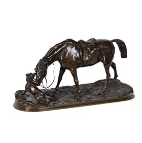 Pierre-Jules Mene, 1810-1879, Saddled Horse with Dog