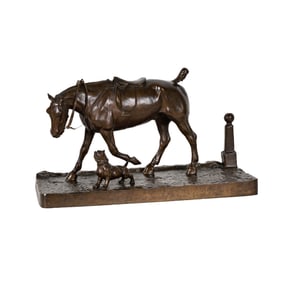 A Belgian Bronze Group of a Horse and Dog