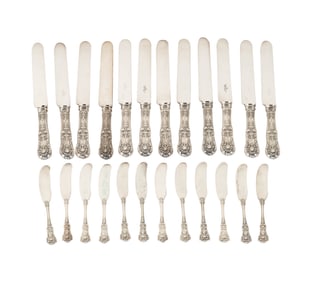 A Group of Tiffany English King Sterling Knives and Butter Spreaders
