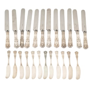 A Group of Tiffany English King Sterling Knives and Butter Spreaders