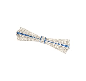 Platinum Diamond and Sapphire Brooch