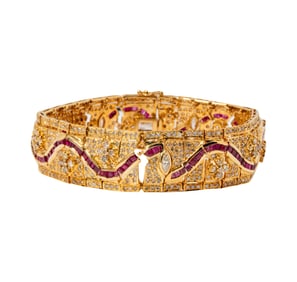 18 Karat Yellow Gold Diamond and Ruby Bracelet