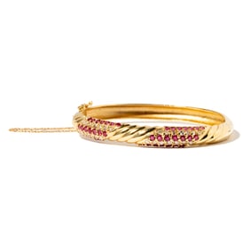 14 Karat Yellow Gold, Ruby and Diamond Bangle