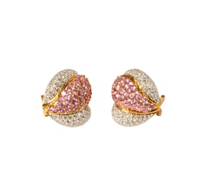 18 Karat Yellow Gold, Pink Sapphire and Diamond Earrings