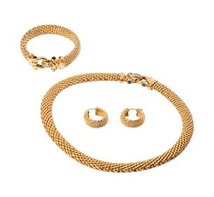 Italian 14 Karat Yellow Gold Woven, Diamond, Sapphire, Necklace, Bracelet and Earrings