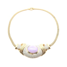 14 Karat Yellow Gold, Diamond and Lavender Jade Necklace