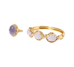 18 Karat Yellow Gold Diamond and Lavender Jewelry Bangle with Ring