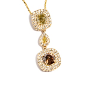 14 Karat Yellow Gold, Diamond and Colored Diamond Necklace
