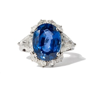 Platinum, Natural Sri Lankan Sapphire and Diamond Ring