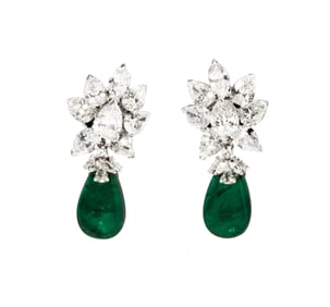 Magnificent Platinum, Diamond, Emerald Drop Earrings
