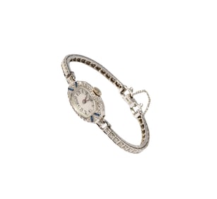 14 Karat White Gold Diamond and Sapphire Watch