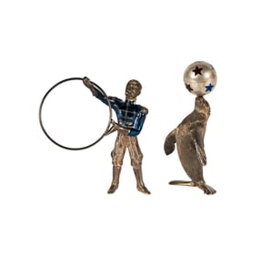Gene Moore for Tiffany and Co: Sterling and Enamel Circus Seal and Trainer