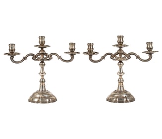 A Pair of Sanborns Mexican Sterling Three-Light Candelabra