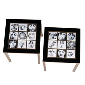 A Pair of Fornasetti Tile-Inset End Tables