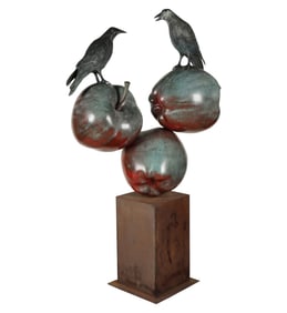 Peter Woytuk, B. 1958, Two Ravens, Three Apples