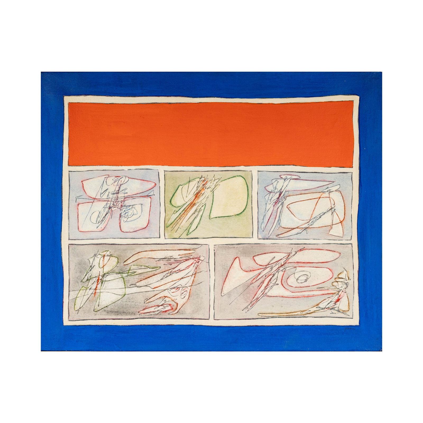 Achille Perilli, 1927-2021, Elogio Dell Ambascatori: oil and mixed media on canvas, 1962; signed and dated lower right; signed, titled, and dated verso 32 x 39 1/2 in. (81.3 x 100.3 cm.) Provenance: The Estate of Actor and Comedian Arte Johnson, Los Ang