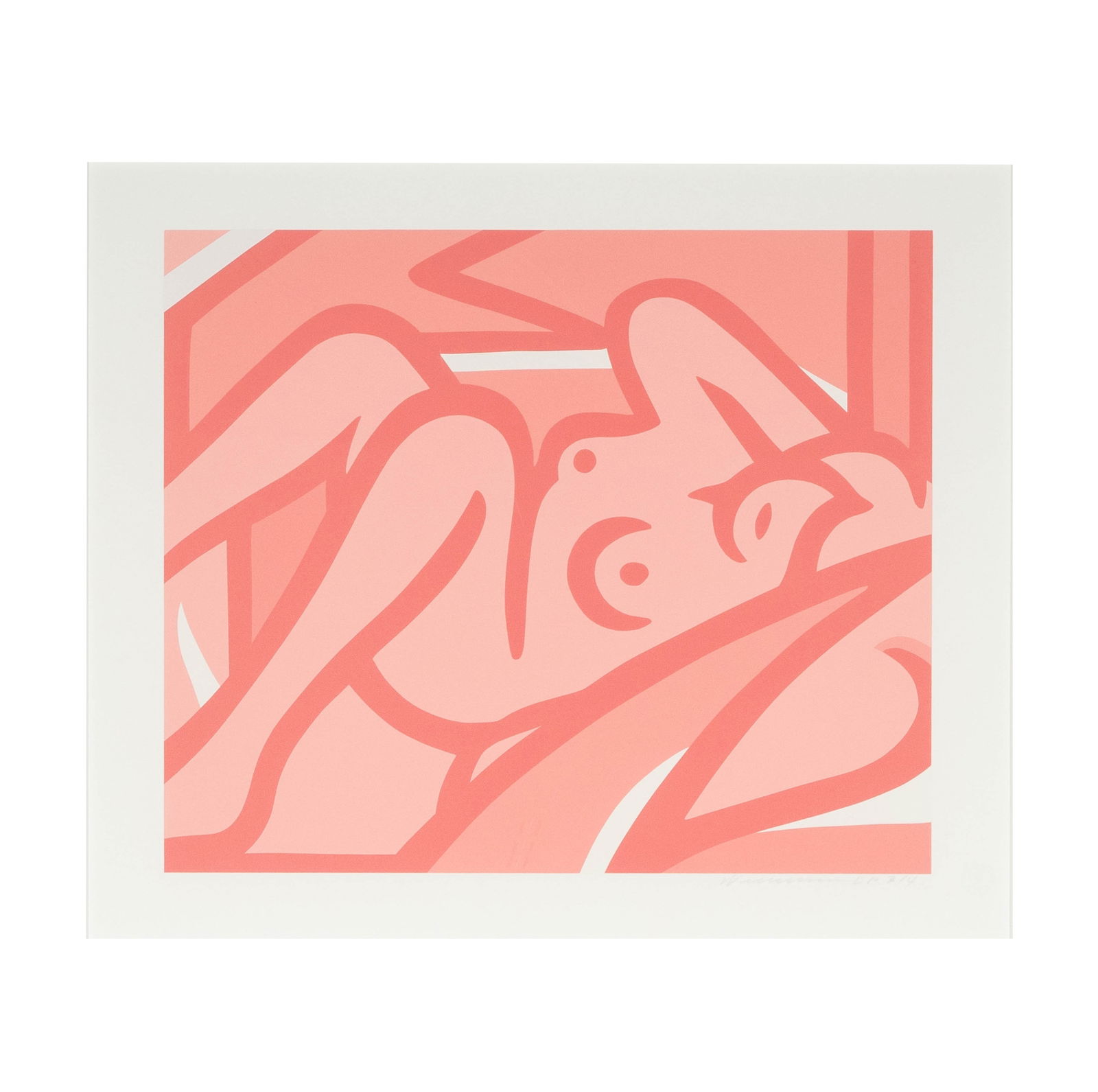 Tom Wesselmann, 1931-2004, Pink Nude: screenprint in colors, 2000-2001; ed. DP 3/4; signed and numbered in pencil lower right Frame: 24 1/4 x 26 1/2 in. (61.6 x 67.3 cm.) Notes: This item does not qualify for in-house shipping. Please see