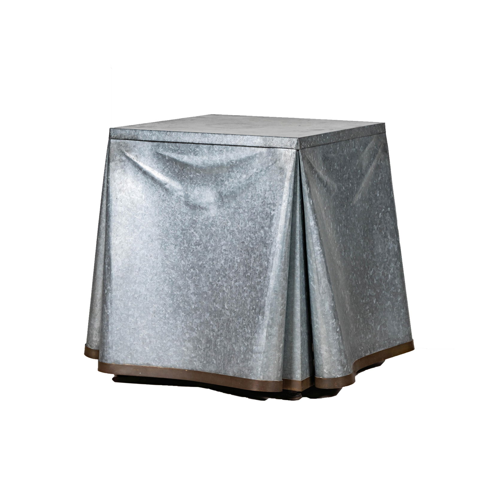 A John Dickinson Drape Side Table: original production, c. 1972; galvanized steel, brass; stamped twice to underside with United States Steel black stamp, dated 1968 and 1971; 24 x 20 x 20 in. (61 x 50.8 x 50.8 cm.) Notes: This item do