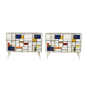 A Pair of Lacquer and Colored Glass Cabinets