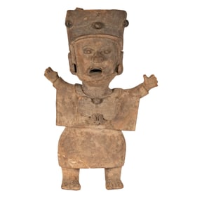 A Large Veracruz Pre-Columbian Pottery Figure of a Standing Priest