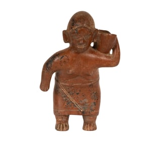A Colima Pottery Figure of a Standing Hunchback Female