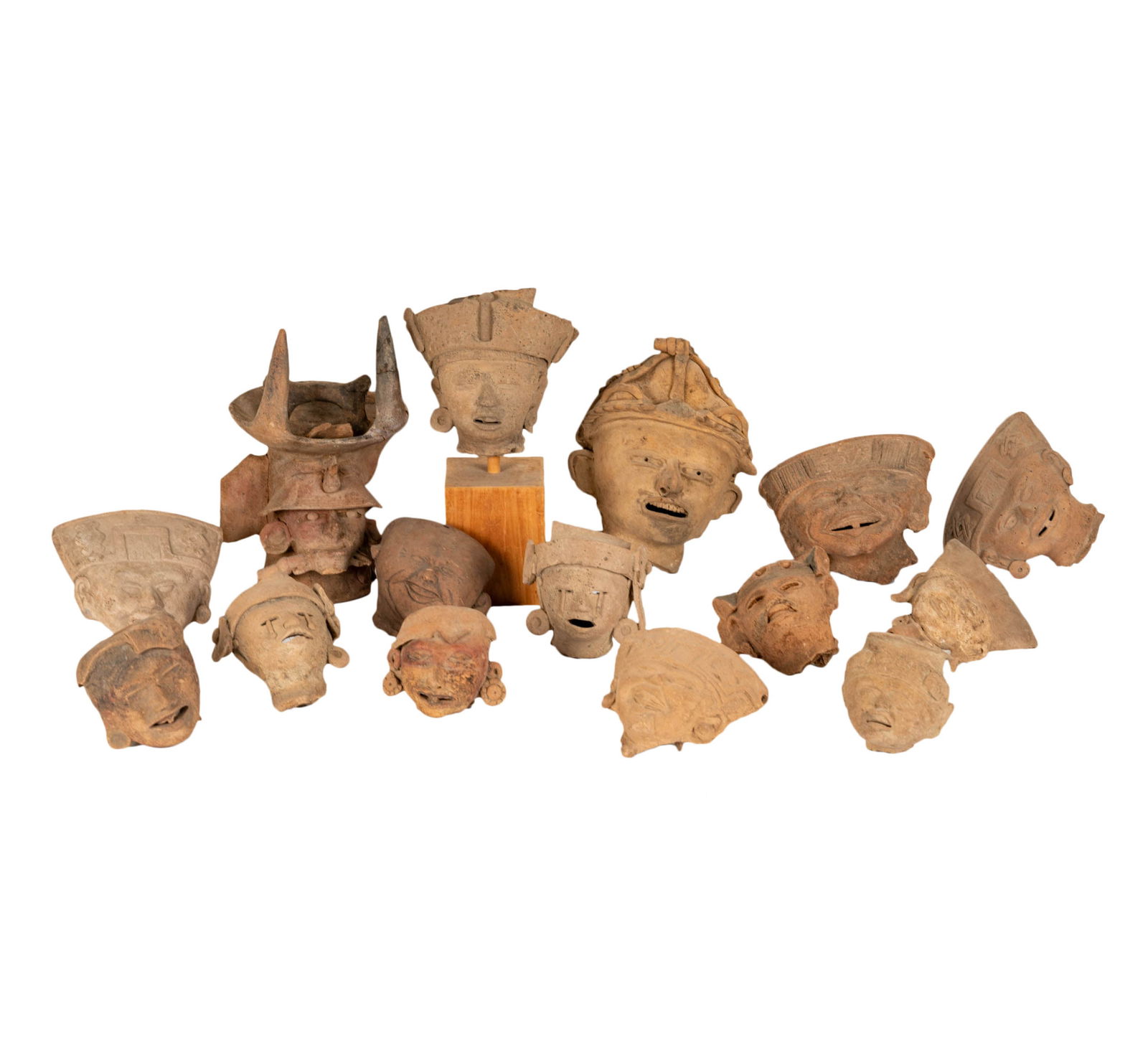 A Group of 15 Veracruz Pottery Priests' Head Fragments (1 of 17)