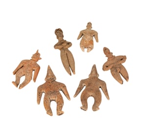 A Group of Six Colima Pottery Flat Figures