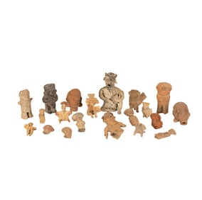 A Group of Pre-Colombian Pottery Head Fragments and Miniature Figures