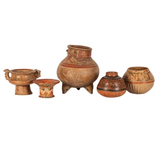 A Group of Five Costa Rican and Panamanian Pottery Bowls