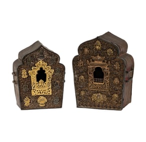 Two Tibetan Gold Filigree Traveling Shrines