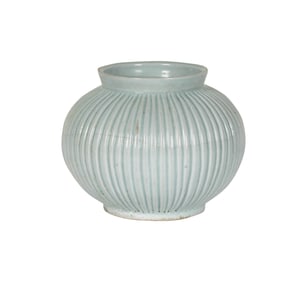 A Very Rare Korean Spherical Ribbed Ceramic Jar