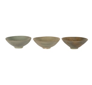 Three Antique Korean Molded Pottery Bowls