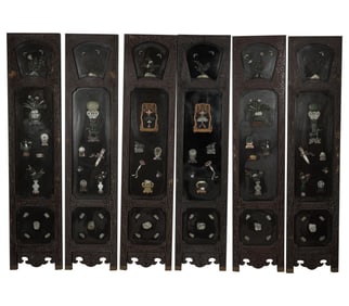 A Chinese Stone-Inlaid Six-Panel Screen