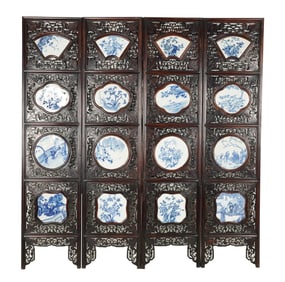 A Chinese Carved Hardwood Four-Panel Screen