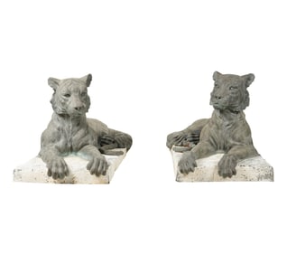 A Pair of Large Bronze Tiger Figures