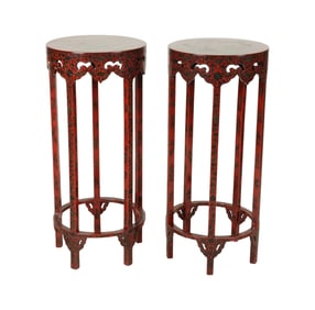 A Pair of Chinese Red Lacquered Fern Stands