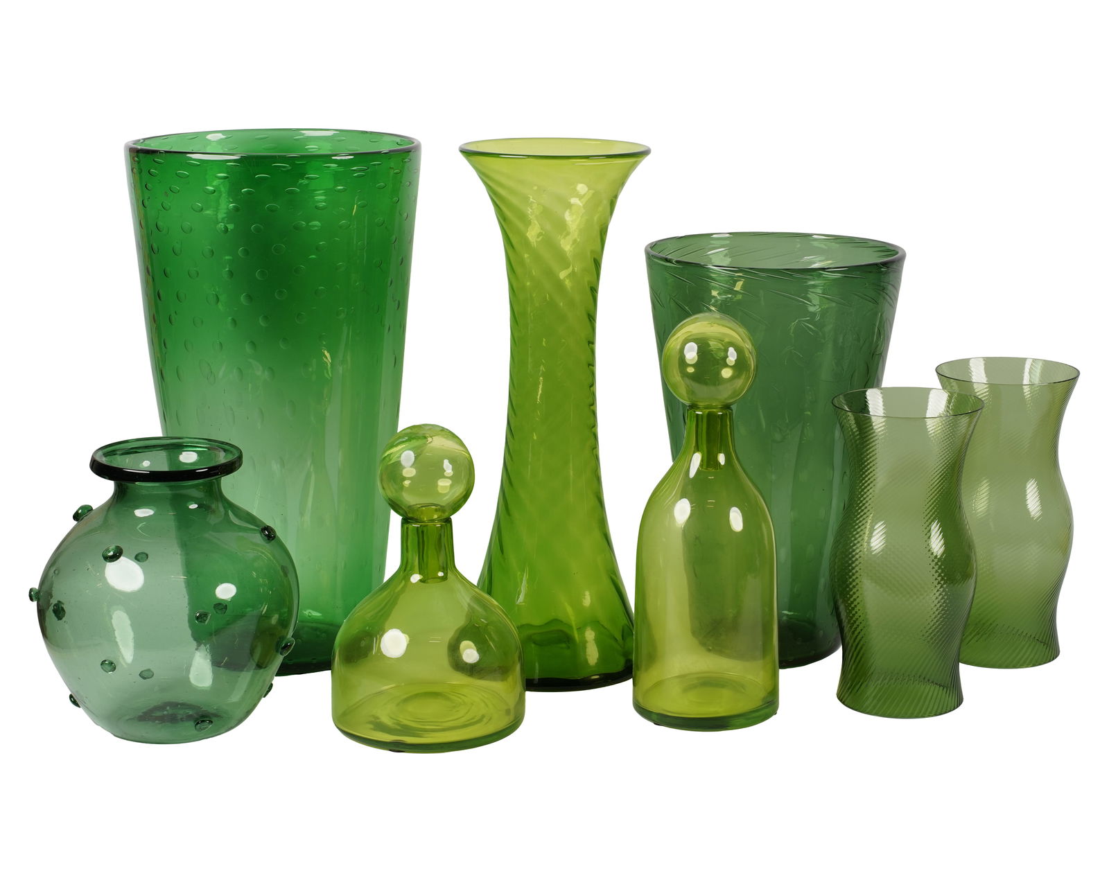 A Group of Green Glass Vases and Bottles (1 of 10)