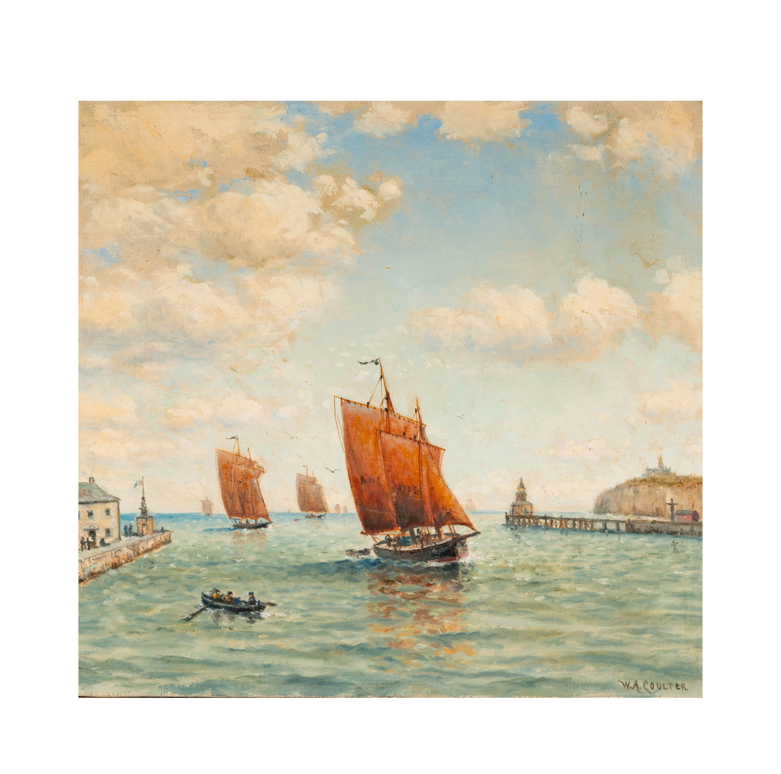 William Alexander Coulter, 1849-1936, Sardine Boat, Coast of France: oil on canvas, signed lower right, titled verso; 21 1/2 x 23 in. (54.6 x 58.4 cm.); Frame: 25 1/2 x 27 in. (64.8 x 68.6 cm.);