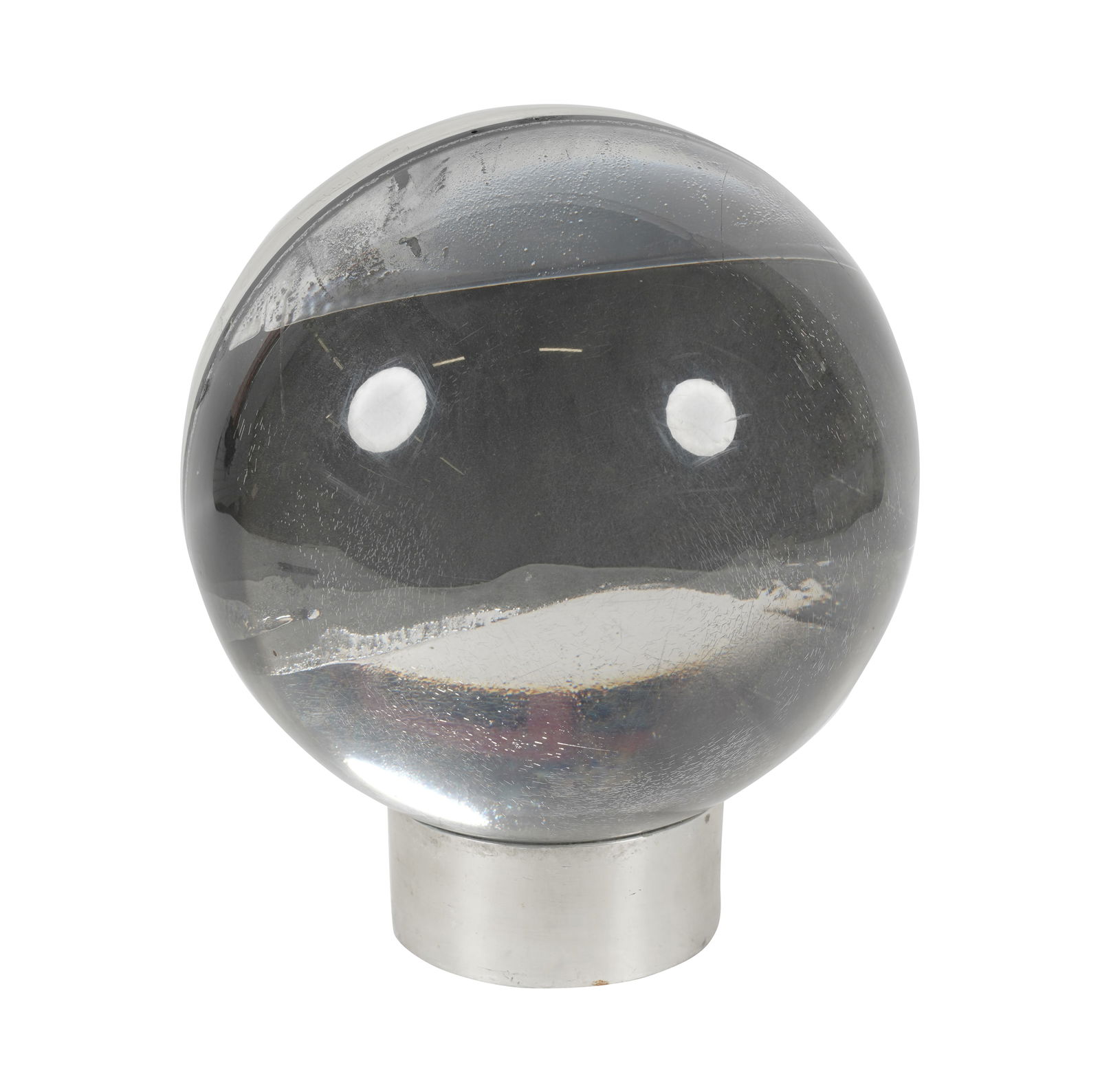 Ronald Mallory, 1939-2021, Mercury Sphere: acrylic, mercury, signed; Overall including base: 11 x 10 x 10 in. (27.9 x 25.4 x 25.4 cm.); ;