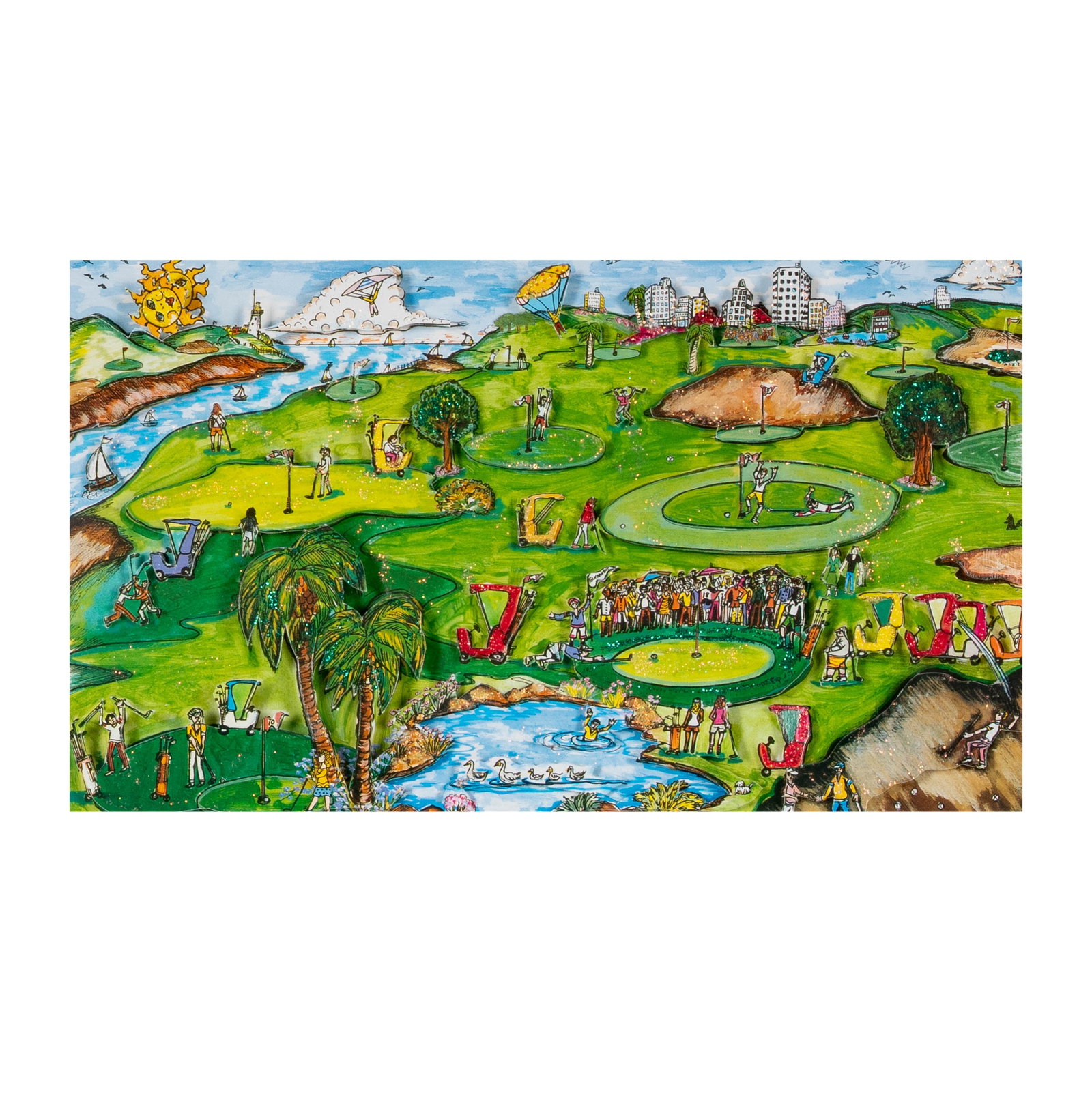 Charles Fazzino, B.1955, On The Green: 3D serigraph, ed. 55/475; signed and titled in pencil lower margin; Notes: This item does not qualify for in-house shipping. Please see our preferred shippers' list for quotes or arrange for local pic