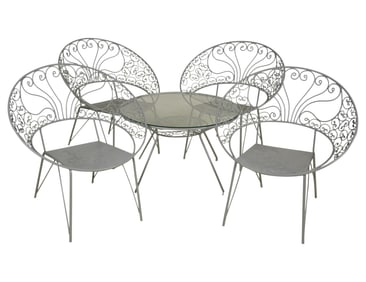 A Gray-Painted Iron Five-Piece Patio Set