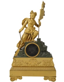 A French Empire-Style Gilt Bronze Figural Mantel Clock