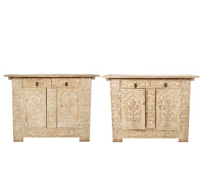 A Pair of Antique Indian Carved Wood Cabinets