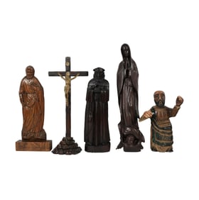 Five Large Carved Wood Religious Figures