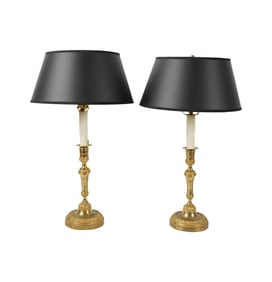 A Pair of Gilt Metal Candlestick Lamps
