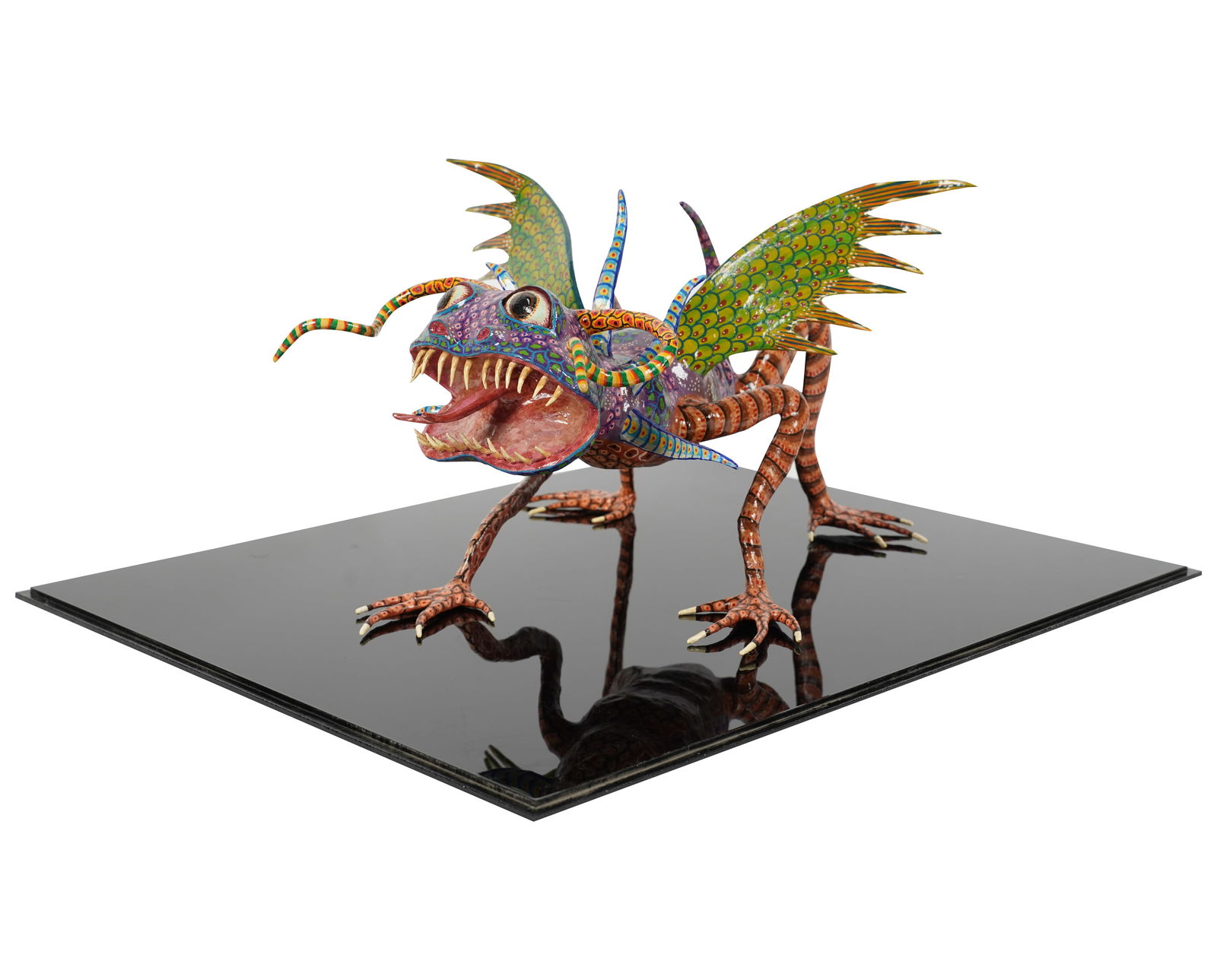Antonio Joel Garcia, B. 1955, Alebrije: papier mache, in acrylic case; Notes: This item does not qualify for in-house shipping. Please see our preferred shippers' list for quotes or arrange for local pickup. https://www.abell.com/buy-sell/h