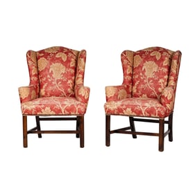 A Pair of Barclay Butera Chippendale-Style Wing Chairs