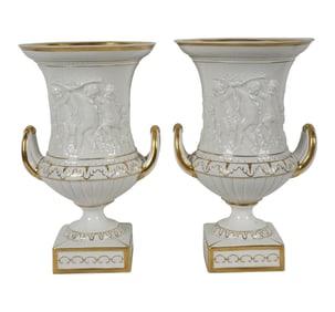 A Pair of German Porcelain Urns