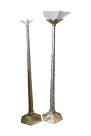 L. Rossi: Pair of Art Deco style Silver-Leafed Palm Frond Up Lights